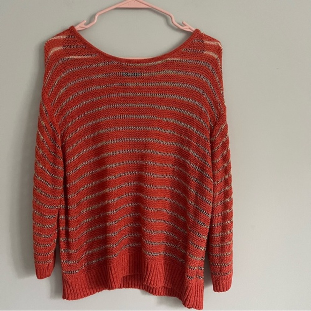 Lark Lane Fall Orange and Gold Sheer Knit Lightweight Sweater
